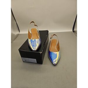 J by J.Crew Size 6 Neon Heal Strap point Toe Sandals 9.5 Metallic Pearl Strapbac